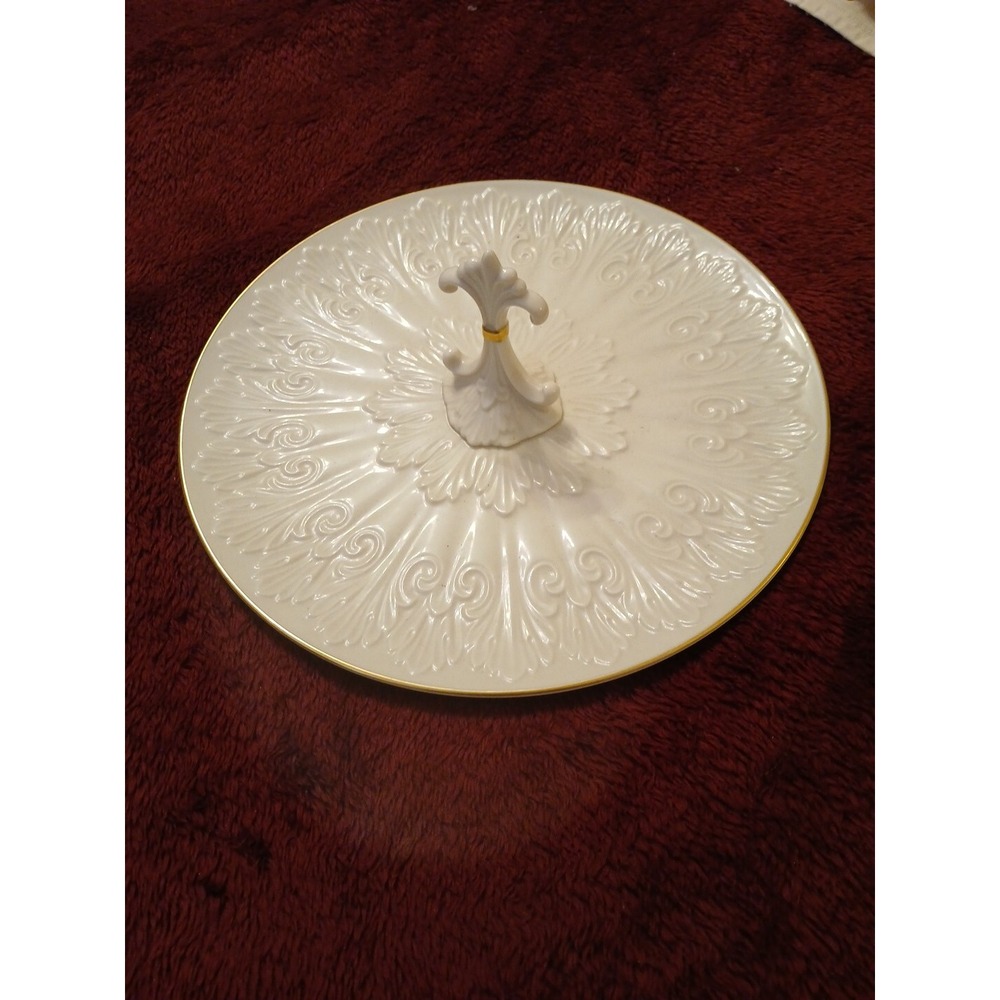 VTG Classic Lenox Center Handle Round 12.5" Serving Tray w Gold Rim-‎ EXC Cond
